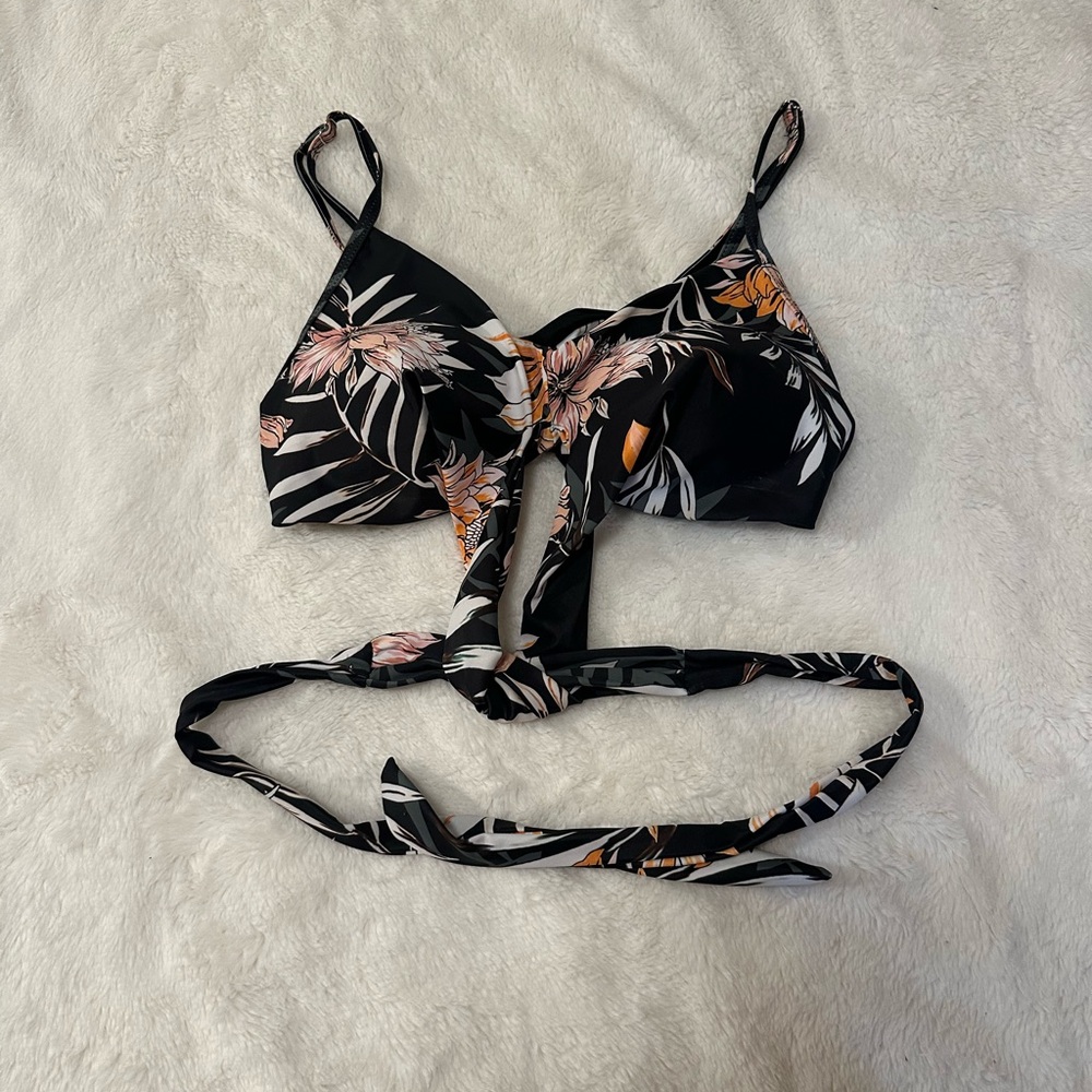 Floral Black Bikini Top | Size M